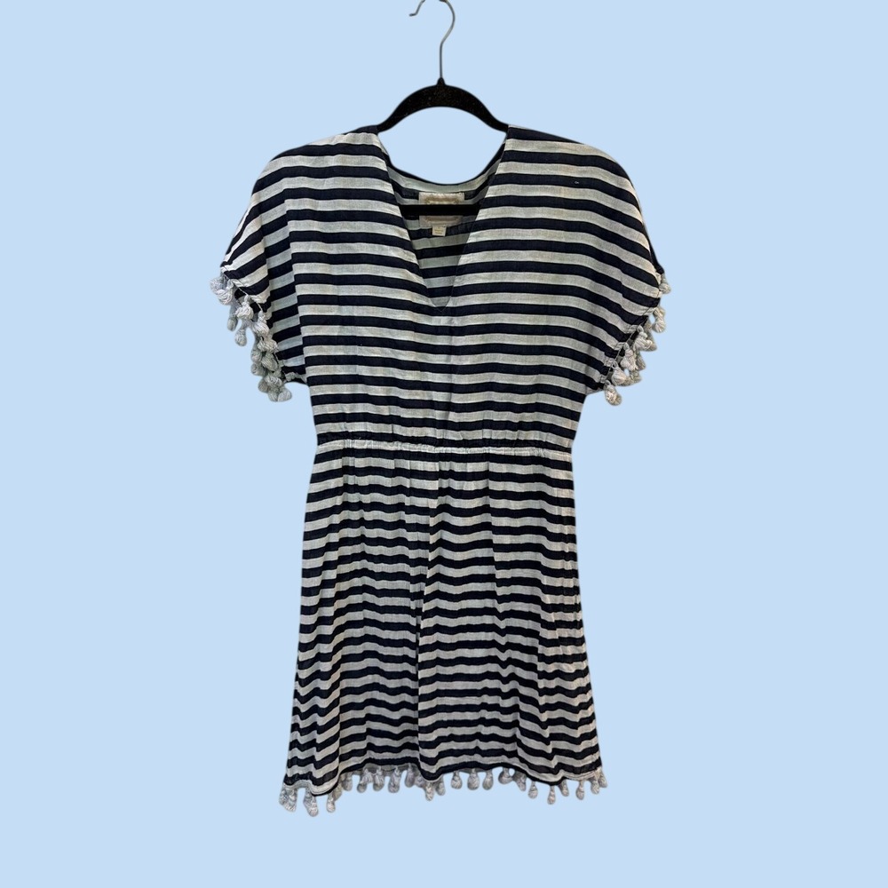 Sail to Sable STS Lined Beach Blue/light Blue Stripe Tassel Trim Size S Coverup - Picture 1 of 4